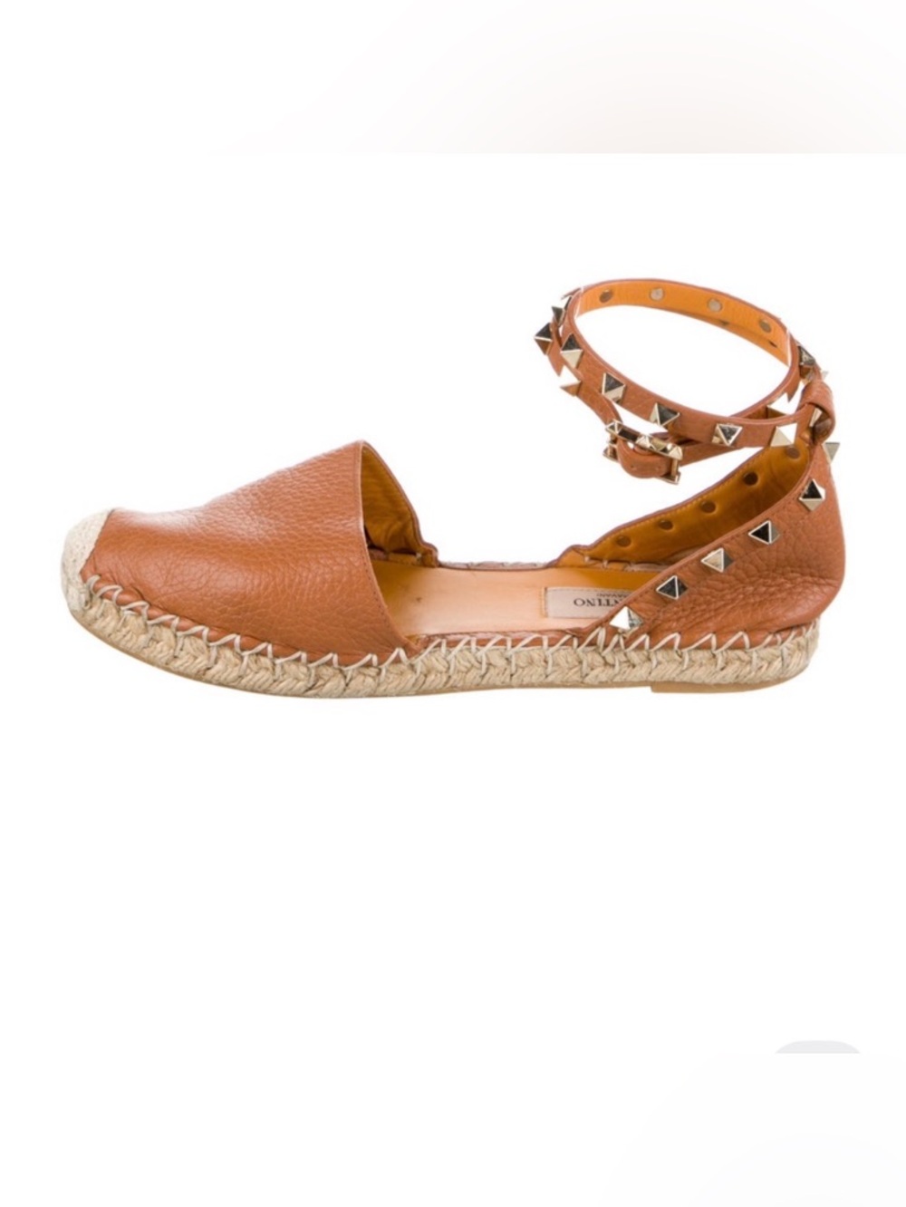 Valentino Brown Leather Studded Ankle-Strap Espadrilles